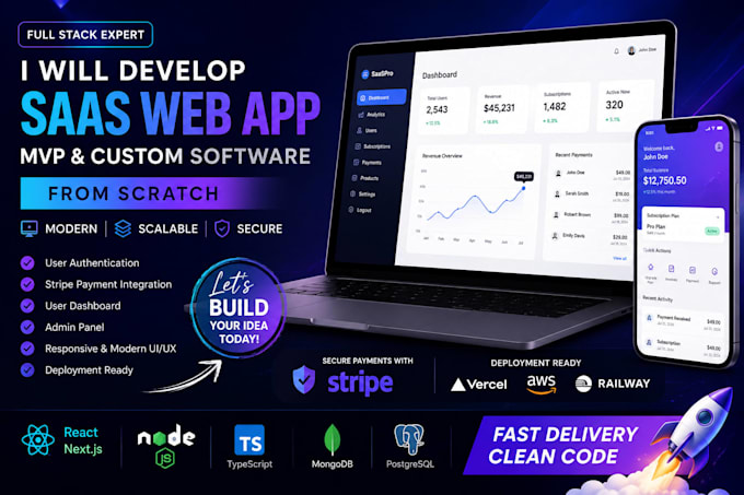 develop saas website, web app, full stack and custom software
