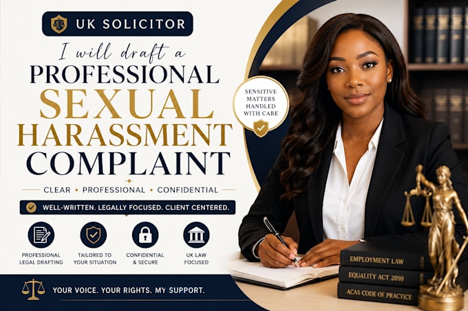 be your UK solicitor, draft sexual harassment complaint
