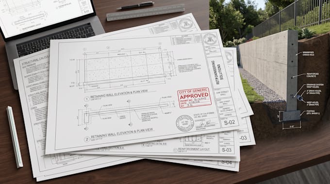 design retaining walls with structural calculations and drawings