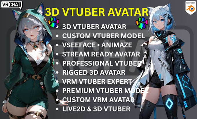 model 3d vtuber avatar for vseeface, warudo, animaze