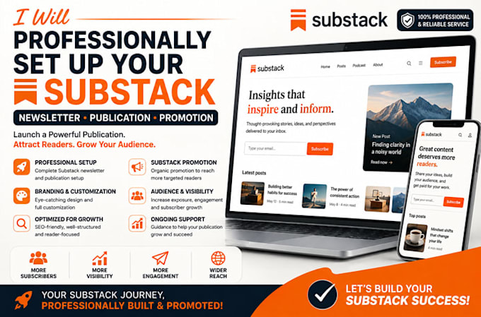 professionally set up your substack newsletter, publication, substack promotion