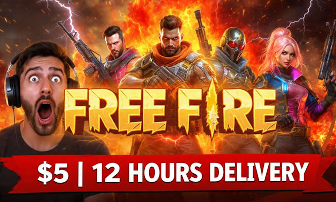 design free fire gaming youtube thumbnail in 12 hours