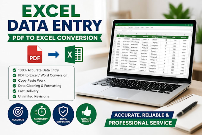 excel data entry and convert pdf to excel accurately