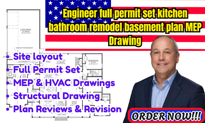 engineer full permit set kitchen bathroom remodel basement plan mep drawing