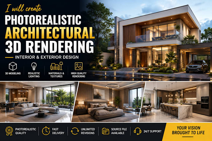 create photorealistic architectural 3drendering for interior and exterior design
