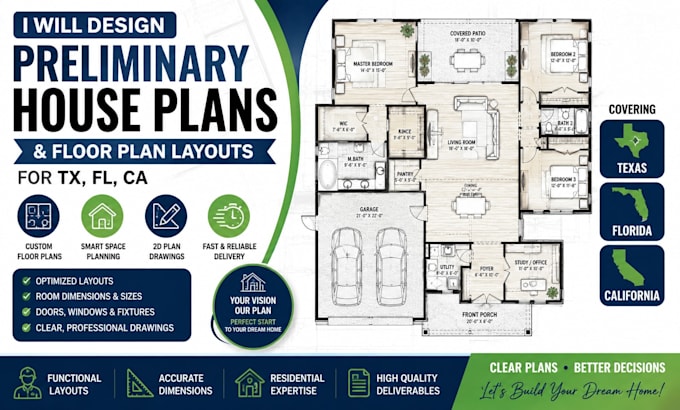 design preliminary house plans and floor plans for tx fl ca