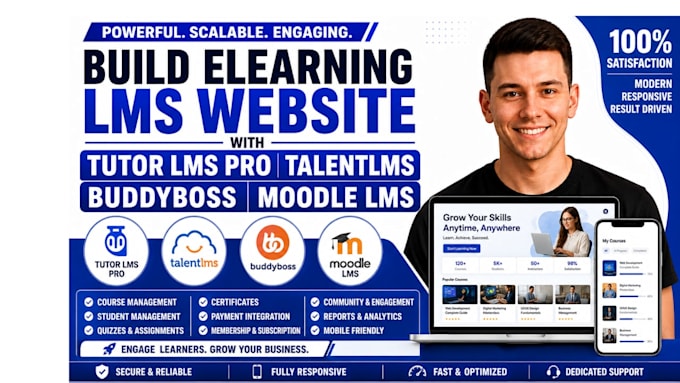 build elearning lms website with tutor lms pro, talentlms, buddyboss, moodle lms