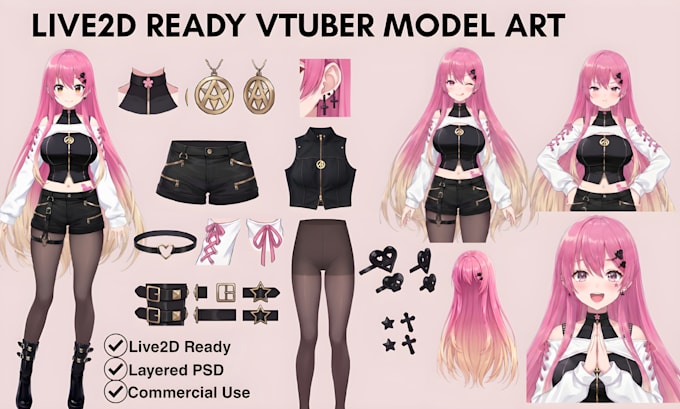 draw vtuber model art anime vtuber live2d model and 2d vtuber for live2d rigging