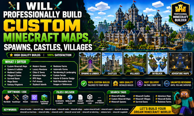 professionally build custom minecraft maps, spawns, castles, villages