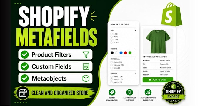 do shopify custom product setup, product metafields and filters