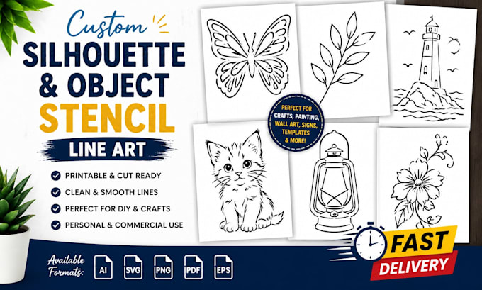 create printable silhouette and object stencil line art