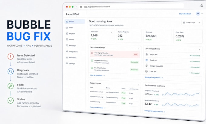 fix bugs and optimize your bubble io app and workflows