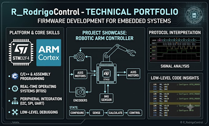 develop c, cpp and assembly firmware for embedded systems