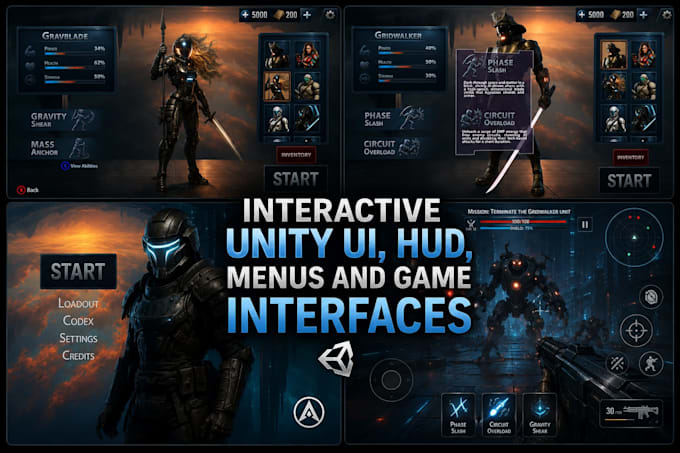 create interactive unity UI, hud, menus and game interfaces
