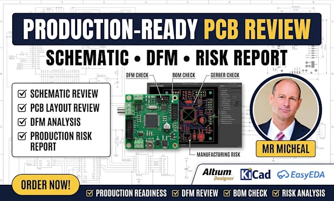 review your pcb schematic and pcb design for production readiness and dfm