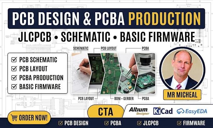 design pcb schematic and pcba for jlcpcb with basic firmware support