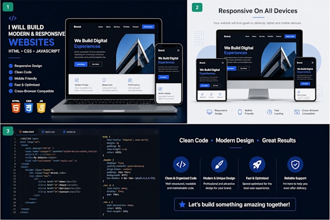 build a responsive website using HTML CSS and javascript