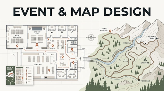 design conference map venue guide event navigation floor plan hiking map vector