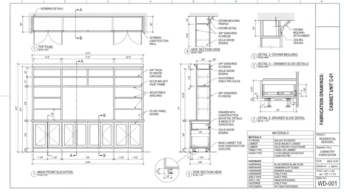 create millwork fabrication drawings for cabinetry and woodworking