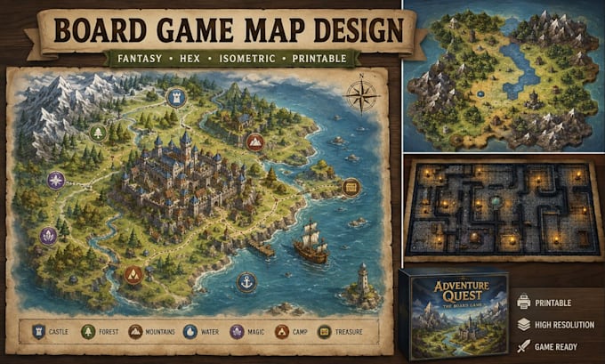 design printable board game map for tabletops rpg and fantasy game isometric map