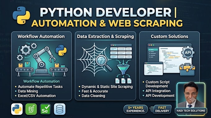 develop custom python script for web scraping and automation
