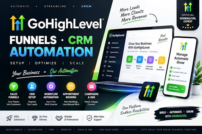 setup gohighlevel CRM, funnels, pipelines, calendars and workflows