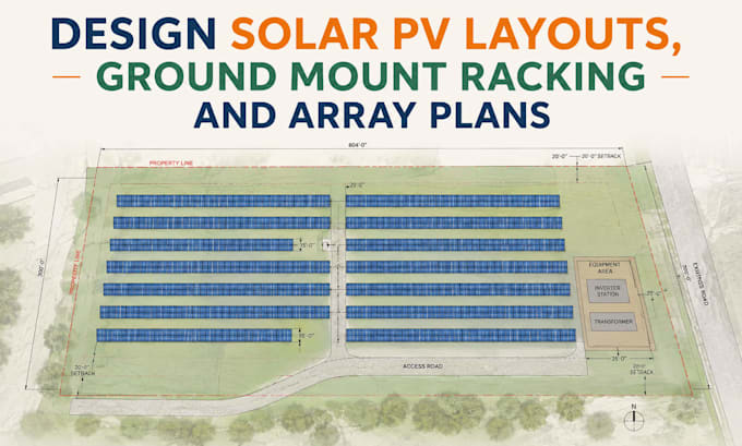 design ground mount solar layout, pv array plan and racking permit set