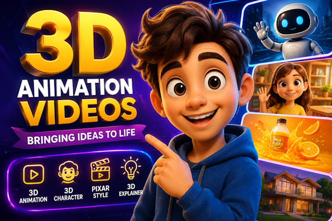 create 3d animation video, 3d character, kid video 3d animation, 3d explainer