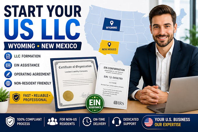 register wyoming or new mexico llc for non residents with ein
