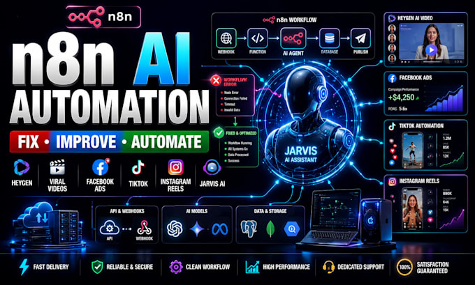 fix improve n8n ai viral video facebook ads tiktok instagram reels heygen jarvis