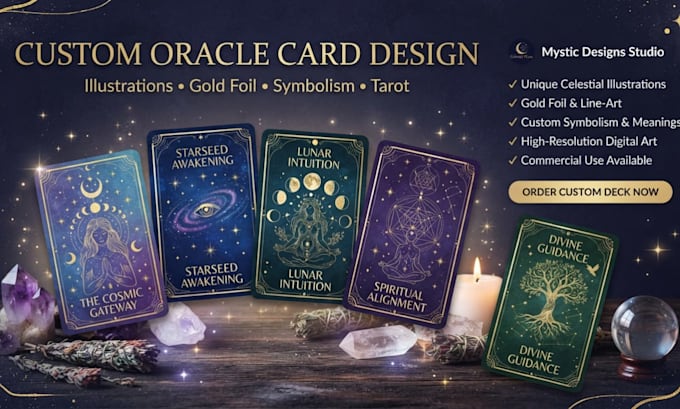 design custom oracle cards illustrations, card illustrations, tarot deck designs