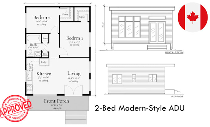 design a complete adu floor plan and elevation package for canada