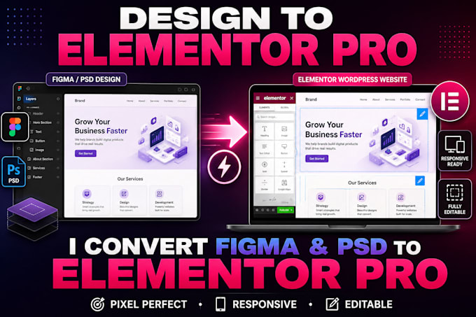 convert figma to elementor pro, PSD to elementor wordpress website