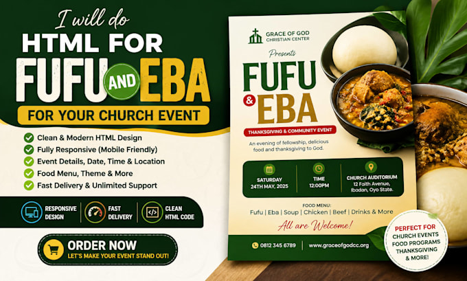 do html for fufu eba for your church event