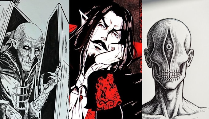 draw vintage horror comic art and illustrations
