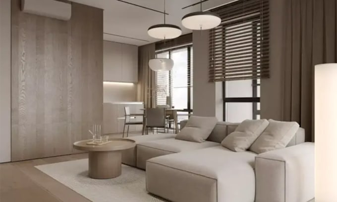 design a minimalist japandi 3d interior with 3d rendering, modeling