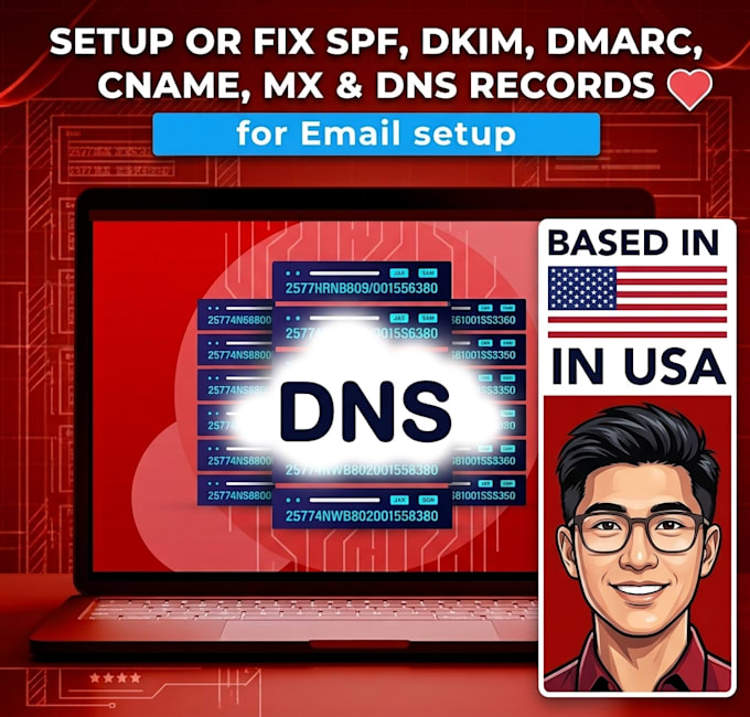 setup or fix spf, dkim, dmarc, cname, mx and dns record
