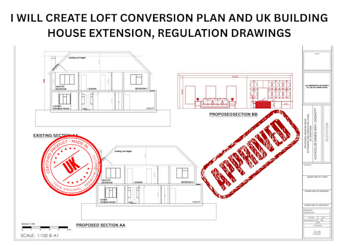create loft conversion plan and UK building house extension, regulation drawings