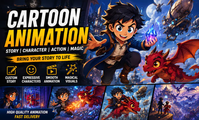 create cartoon animation video with characters and story