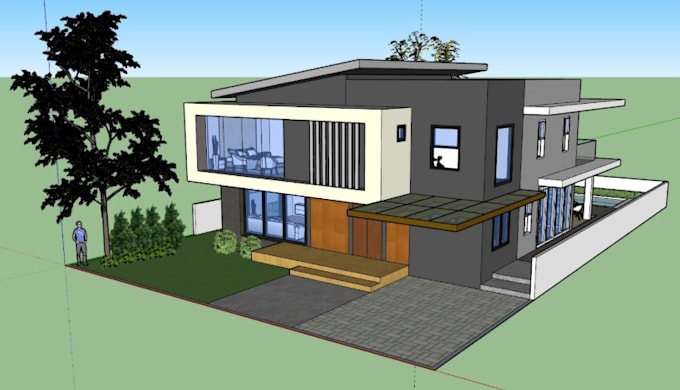 design your house exterior, facade, 3d model, rendering and landscape