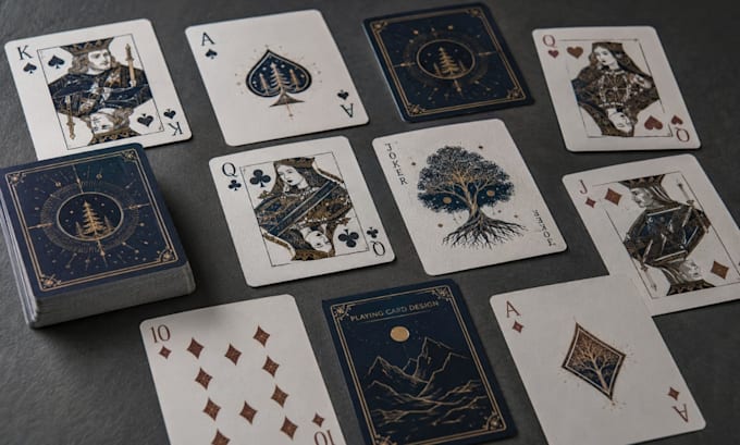 create custom playing card design, playing deck, tuck box and card illustration