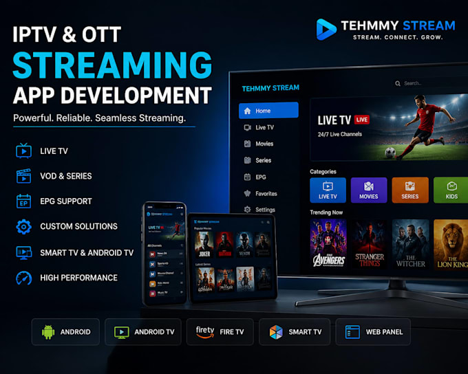 develop iptv app, ott app, vod streaming app for smart tv