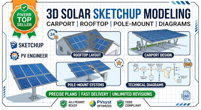 do sketchup 3d solar model carport pole rooftop design diagram