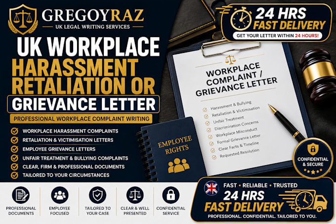 draft a UK workplace harassment retaliation or grievance letter