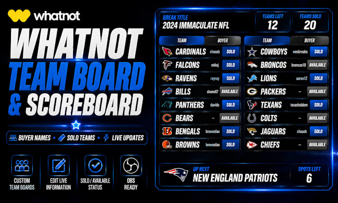 build whatnot team board and scoreboard