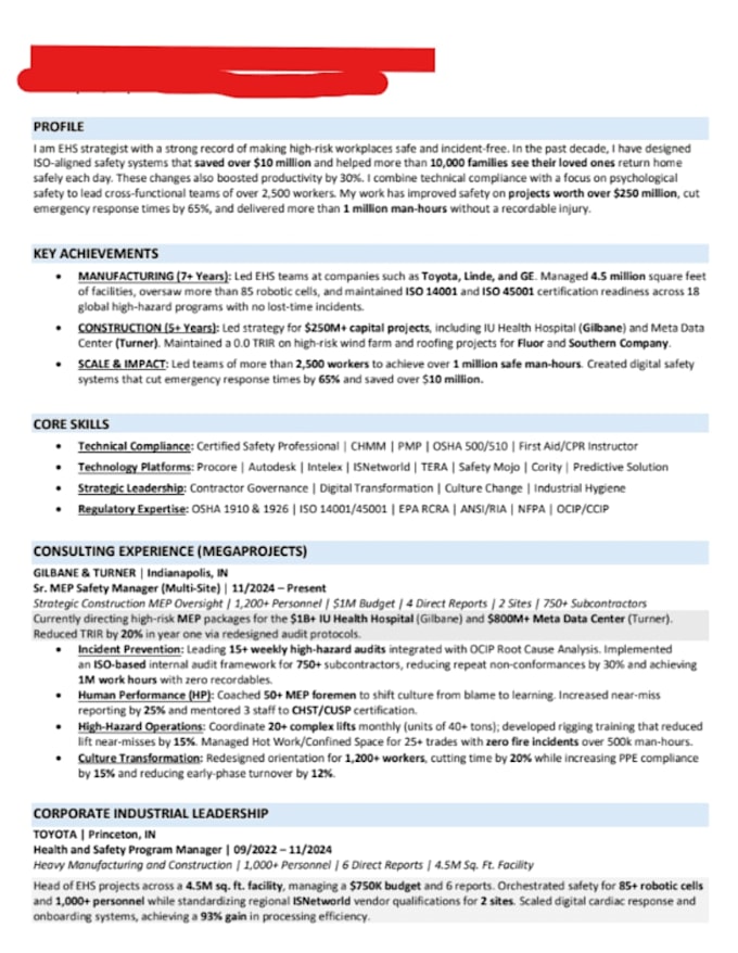write an executive resume, CV, and linkedin profile