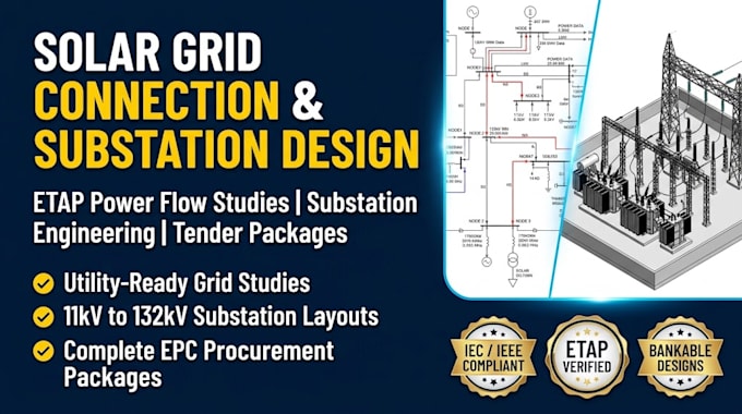 do solar grid connection study substation design and tender package