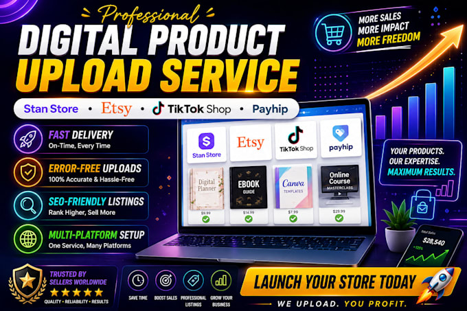 set up stan store, etsy, payhip and tiktok shop