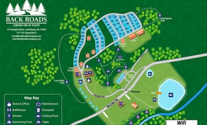design vector maps, rv park, campground, resort maps and event map
