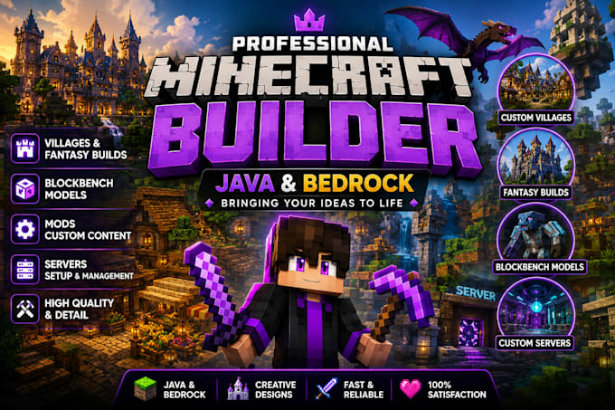 be your minecraft builder for java, bedrock, fantasy build and blockbench models